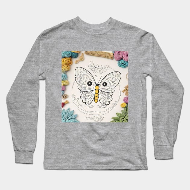 Butterfly Needlework Creation Long Sleeve T-Shirt by Dreamy Canvas Art